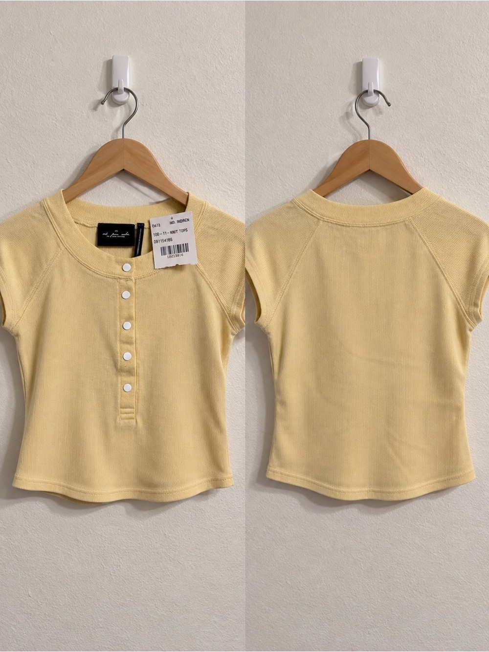 Urban Outfitters Pale Yellow Ribbed Henley Crop Top Lime Color